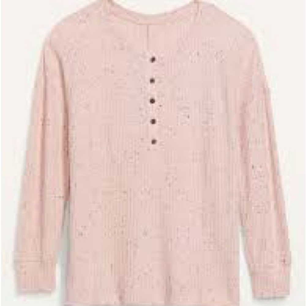 $5 ADD ON Old Navy Light Pink Speckled Henley Blouse - Picture 3 of 6